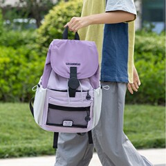 简约撞色大容量电脑复古休闲双肩包轻便通勤学生户外出游运动背包