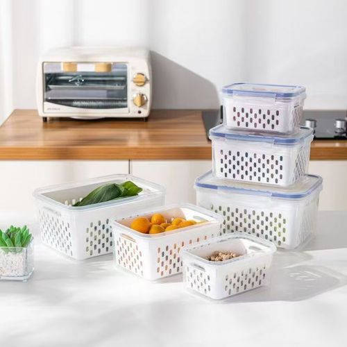 Home Office Transparent Plastic Food Storage Box Kitchen Seal Drain Refrigerator Meat Storage Box Storage Box