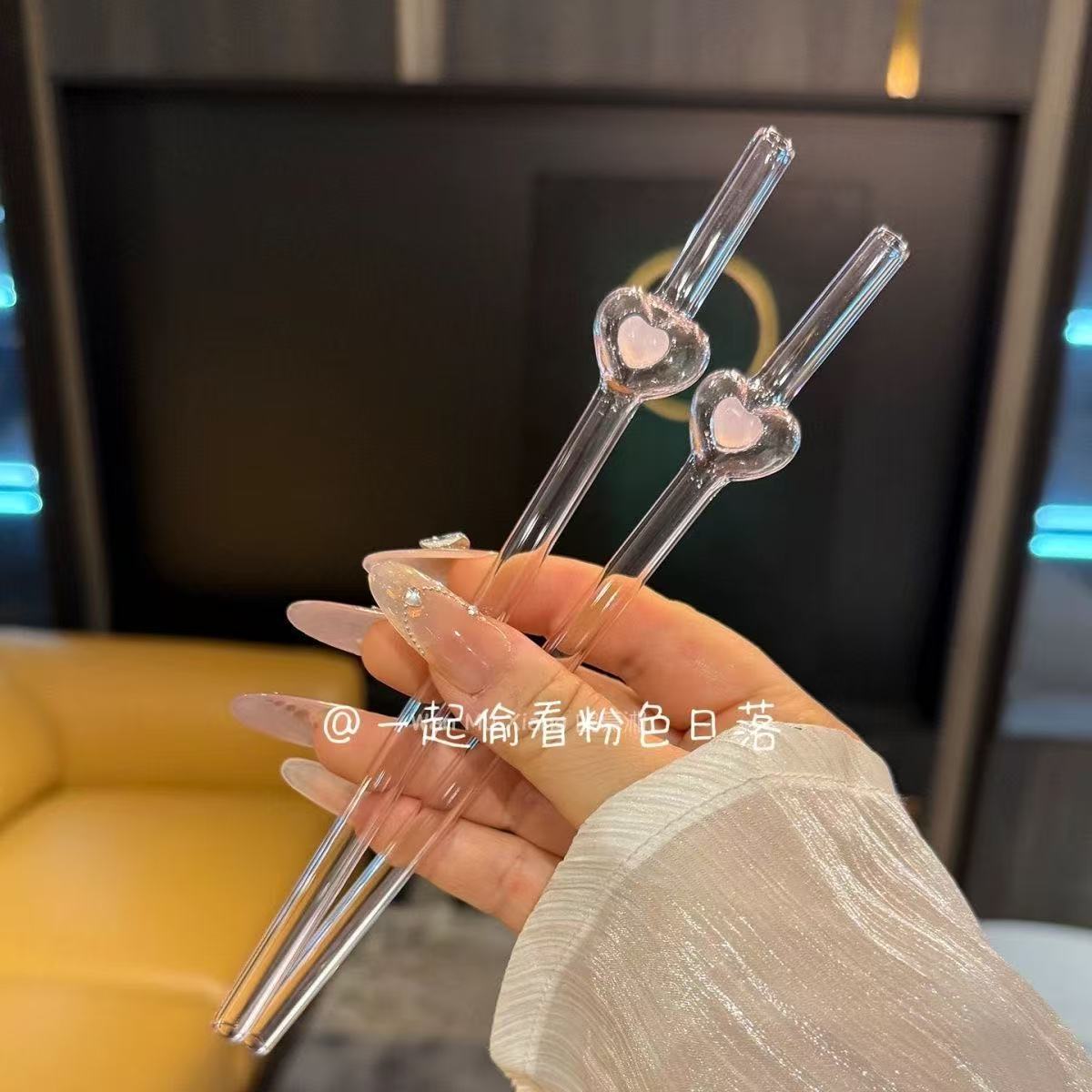 Color rosa transparente amor pipeta tubo de vidrio ins alto valor de diseño sensación de viento rojo resistente a altas temperaturas agua potable para estudiantes