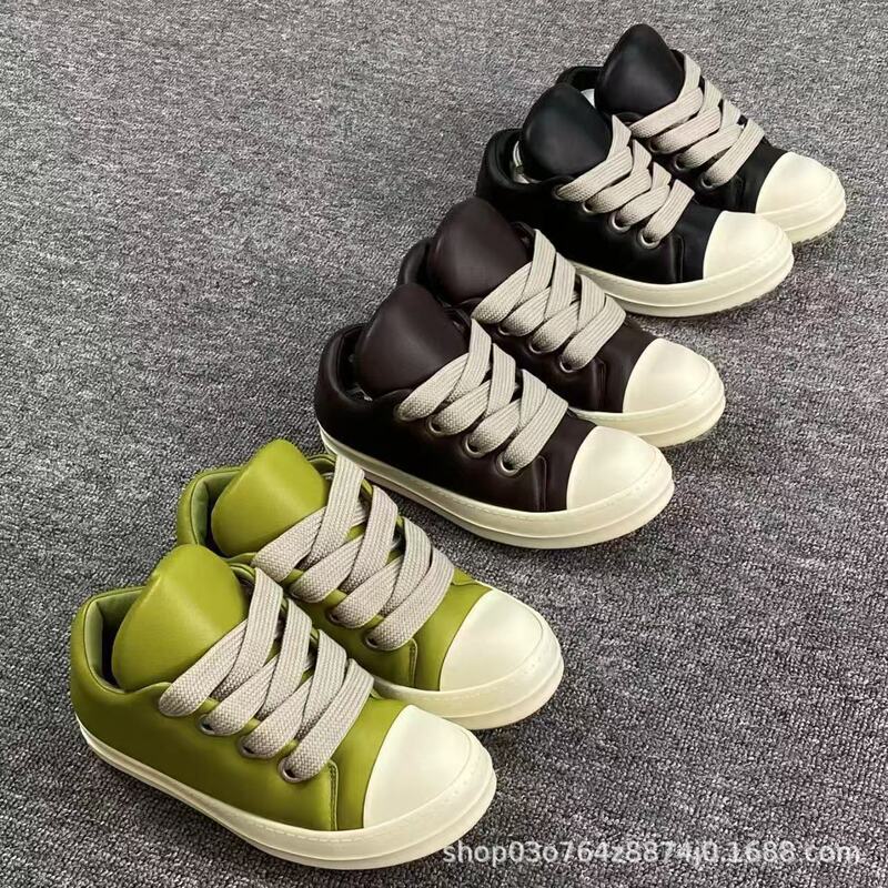 RO Owens Bread Shoes 2024 Chubby Ding Wide Strap Platform Sneakers for Lovers Trendy All-match Casual Sneakers