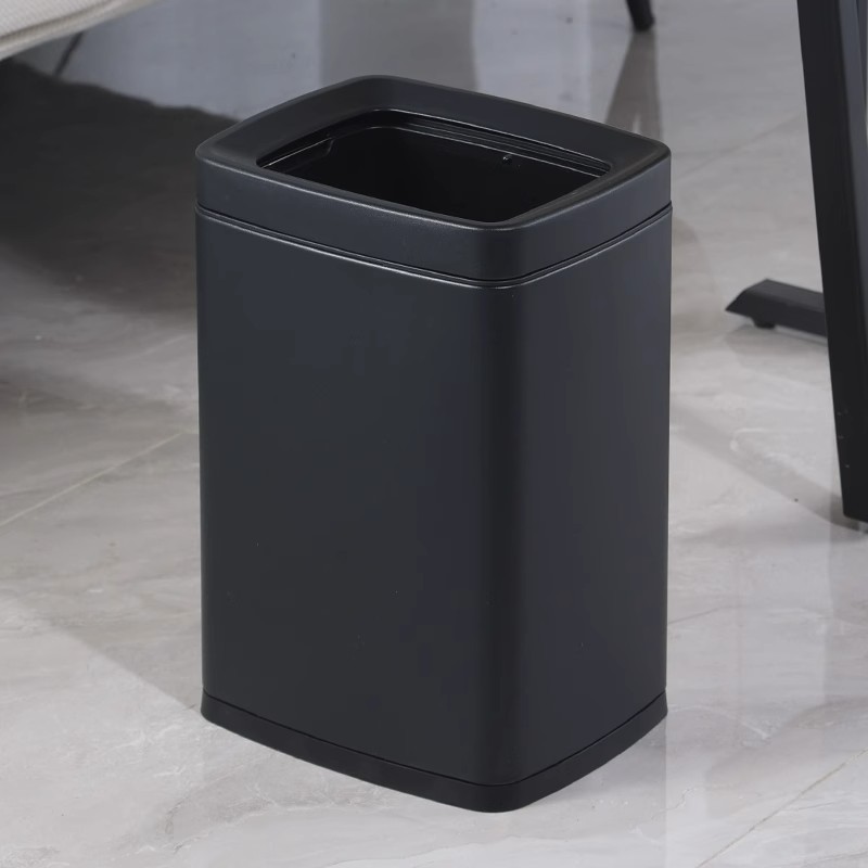 Cubo de habitación de hotel de doble capa de tamaño pequeño de lujo hogar sin tapa 8 aspecto elevado cuadrado de acero inoxidable hueco estrecho cubo de basura Luz