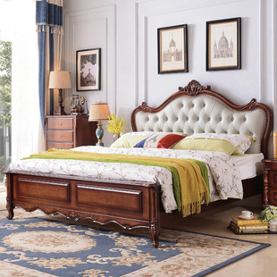 All Solid Wood Bed 1.8m Double Bed Master Bedroom Oak Wedding Bed American Light Luxury Upholstered Storage Large Bed High Box Storage