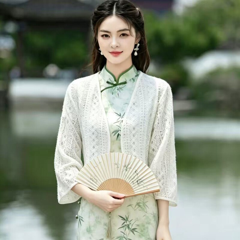Qipao Shawl with Sheer Overlay, 2026 New Lace Versatile Tassel Cape, High-End New Chinese Style Qipao Shawl with Sheer Overlay, 2026 New Lace Versatile Tassel Cape, High-End New Chinese Style