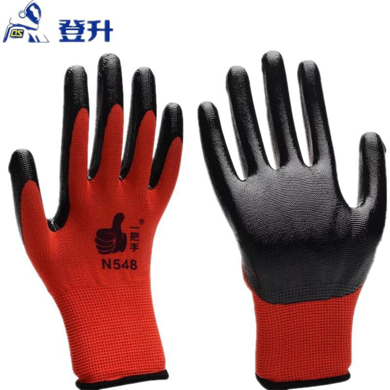 Dengsheng 818 de caucho de nitrilo de cuero de trabajo resistente al desgaste de goma impermeable una manija de trabajo guantes de trabajo de protección laboral de los hombres del sitio de construcción