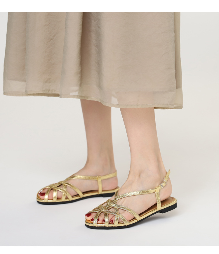 Woven Roman Sandals, Summer Open-toe Low-heeled Women's Shoes, One-strap Buckle, Versatile And Fashionable Commuter_vogvips.com