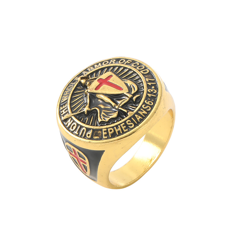 Ventas transfronterizas de estilo europeo y americano retrógrado templario escudo cruz anillo nicho personalidad vestir joyas image 6