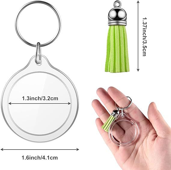 100 Piezas de Marcos de Fotos Acrílicos en Blanco con Borla de Colores, Unidad Personalizable para Insertar Fotos, Llavero, Juego de Joyería