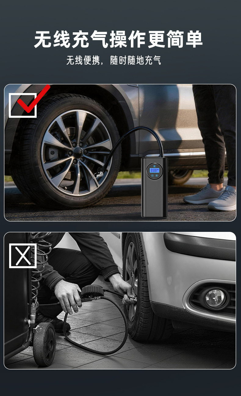 Car-Mounted Handheld Air Pump for Cars, Electric Vehicles, 12V Battery Cars, with Digital Display, Portable Air Pump