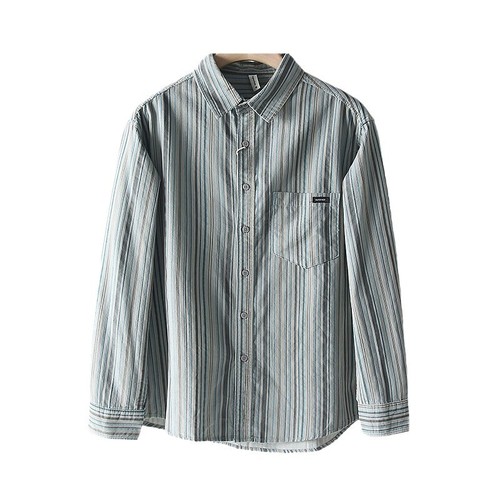 Japanese Retro Corduroy! Striped Color Block! Autumn Men's Pure Cotton Fashion Casual Long-Sleeve Shirt Trend