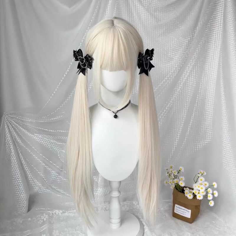 Wig Female 85cm Milky White Golden Long Straight Hair Double Ponytail Cos Young Girl Lolita Artificial Long Full Headgear Wig Female 85cm Milky White Golden Long Straight Hair Double Ponytail Cos Young Girl Lolita Artificial Long Full Headgear