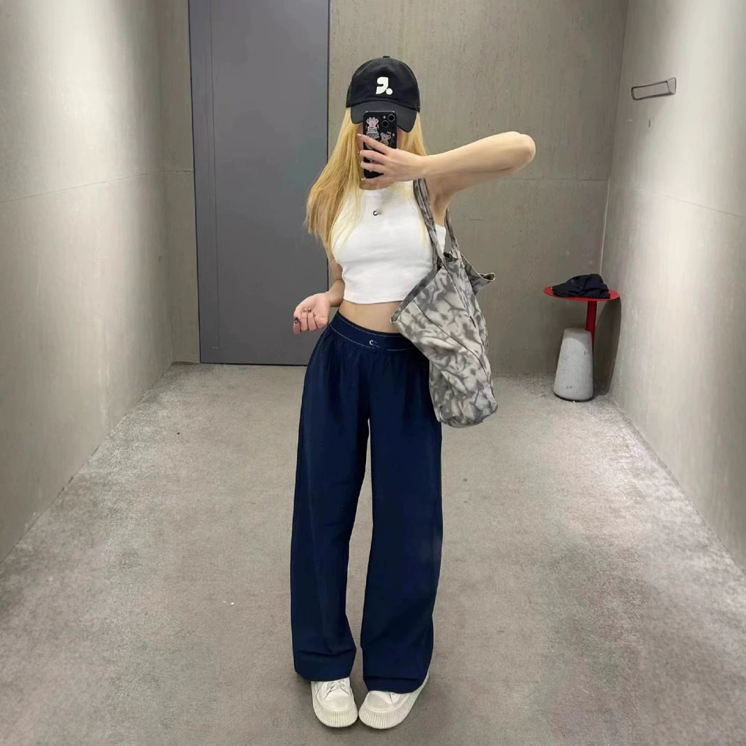 Alo yoga та же плетеная прямая широкая брюки повседневная подвеска эластичный пояс свободная женская спортивная нога показывает длинные ноги