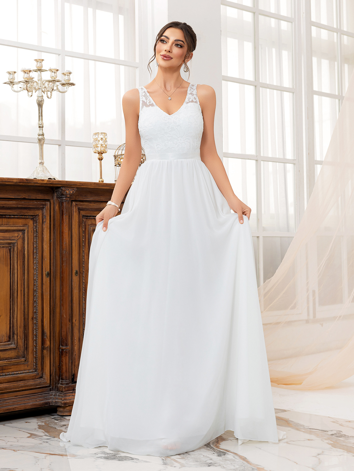 Nuevo vestido de novia de vestido de cola larga de color sólido con tirantes transfronterizos europeos y americanos image 6