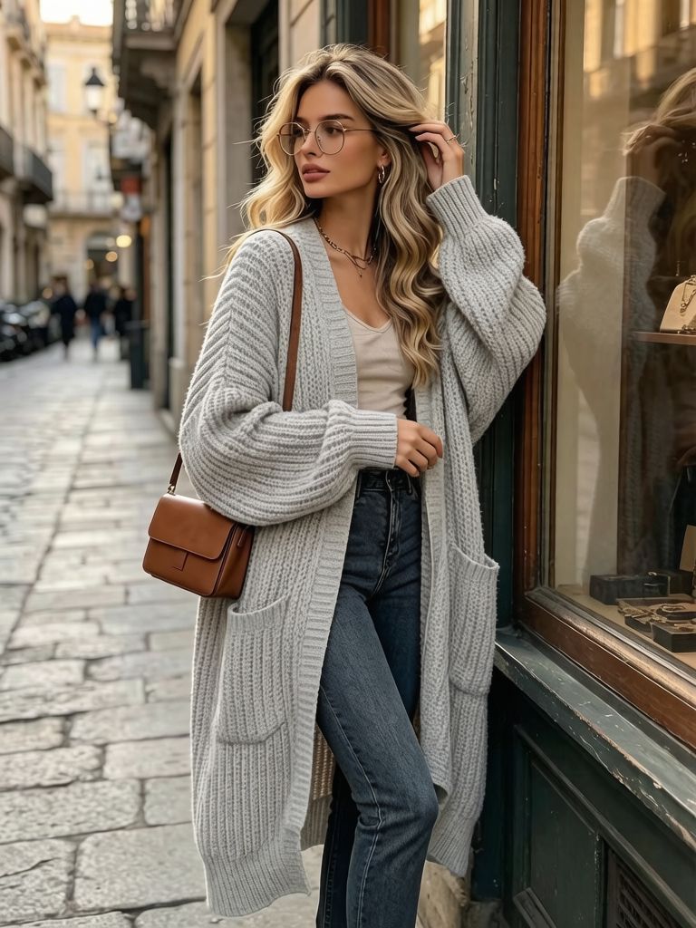 Suéter de rodilla grueso de otoño y invierno abrigo femenino suelto versátil fondo de manga larga jersey cardigan perezoso tendencia media y larga