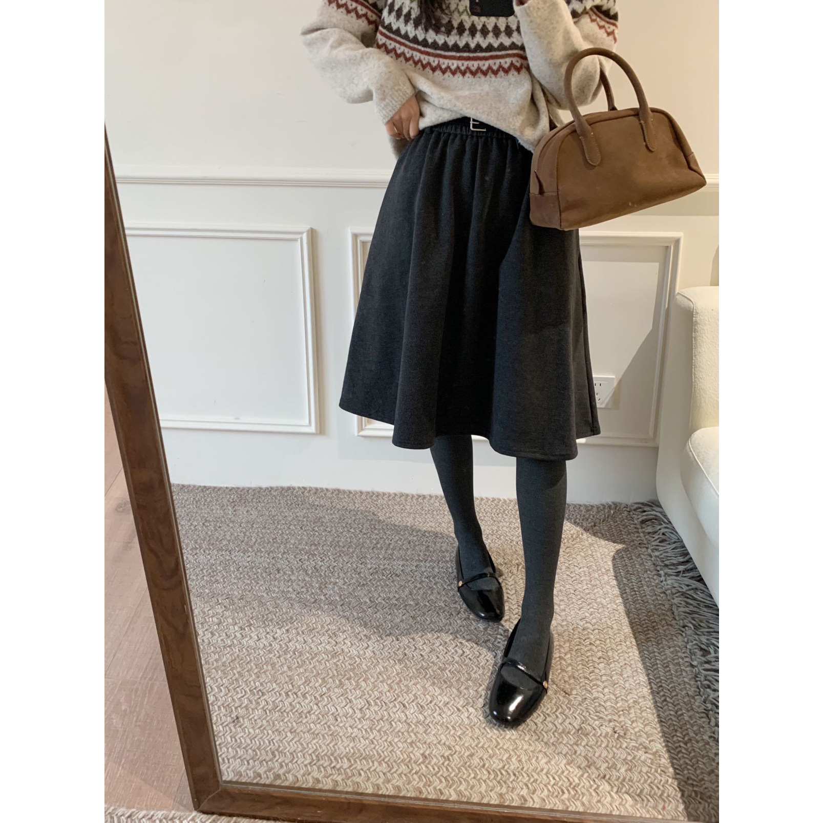 芭妮Bonnet-呢百褶裙七分半身裙(配腰带)(配丝绒小包腰带)C21-866