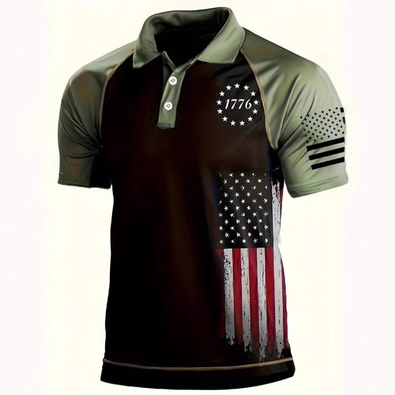 Tiktok Cross-Border Golf Polo 3D Printed Short-Sleeved Polo Shirt Men's Sports Lapel T-Shirt National Flag Clothes