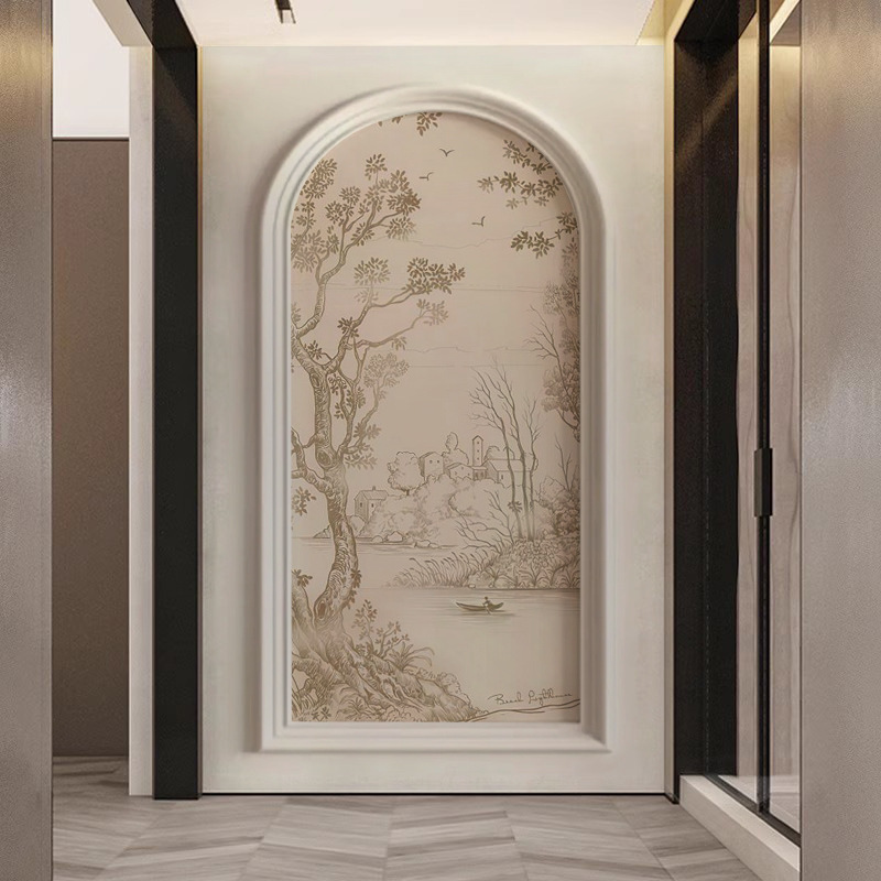 French Jungle Entrance Wall Covering Retro South Sea Style Bedroom Living Room Hotel Background Wall Curved Nordic B&B Wall Covering