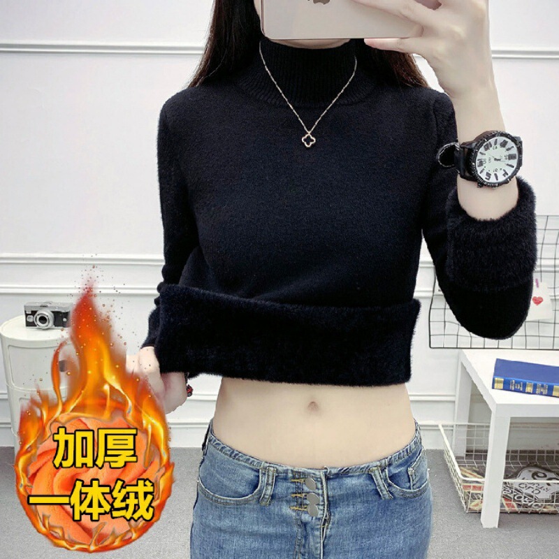 一体のベルベットの半高襟のセーターの底のシャツの女性のベルベットの厚いニットの秋の冬の中に暖かい服を着ます|undefined