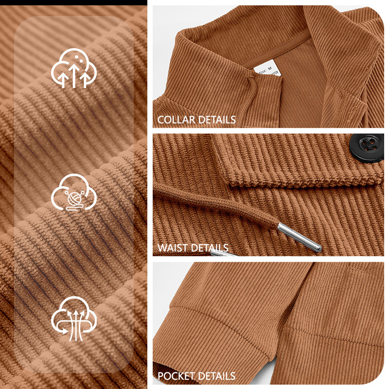 Monochrome Man- 2026 European American Cross-Border Men's Sweatshirt, Autumn And Winter Corduroy Buttoned Work Jacket, Multi-Pocket_voghion.com
