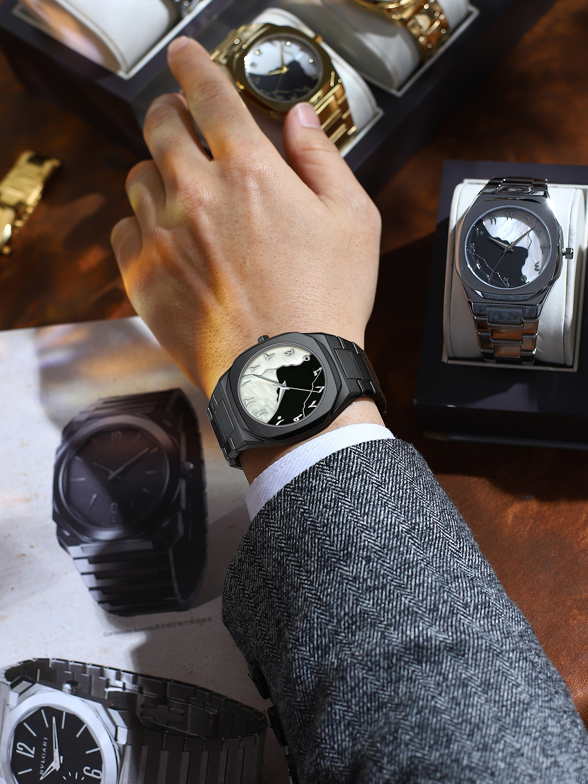 140g Weight Tempered Glass Mirror Material Stainless Steel Strap Material Watch Classification Pointer Display Type Double Side Snaps Buckle Style Diamond Dial Shape Daily, Street Occasion Quartz Movement Solid Color Pattern All Seasons Season Men's Gender Business, Classic Style Style Business Classic Style Solid Color Double Side Snaps Quartz Watch 7