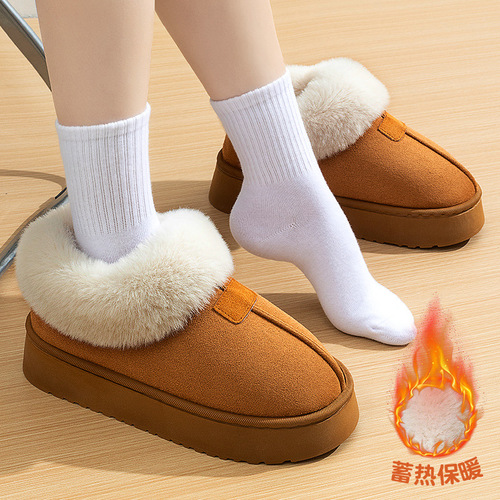 High-wrapped and heel cotton slippers, women's winter new style snow boots, velvet thick sole, non-slip fluffy cotton shoes, women's outer wear