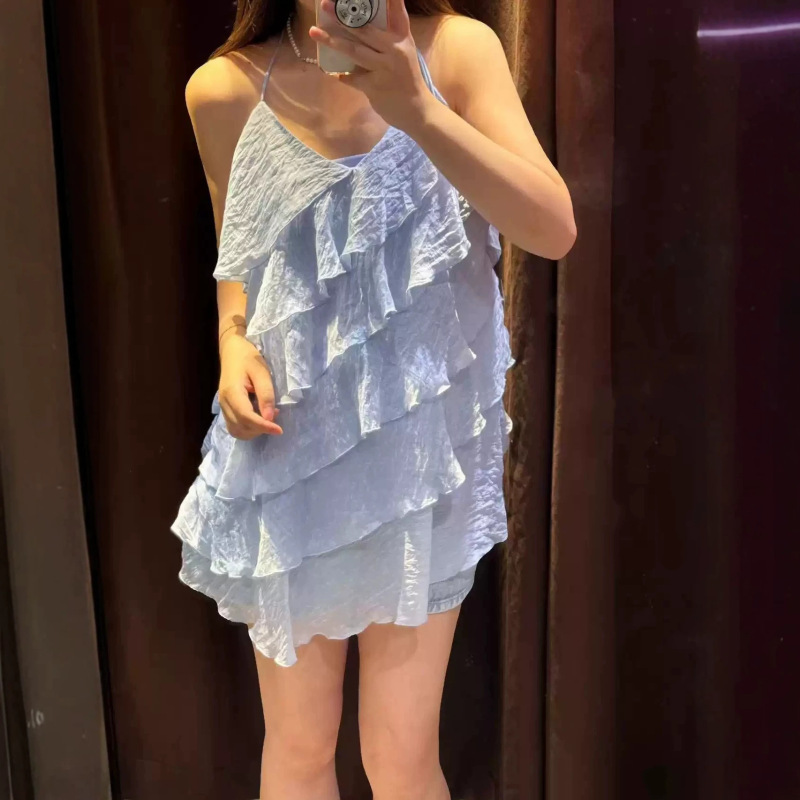 2026 Summer New Women's Clothing French Style Pure Desire Loose Slimming V-Neck Layered Decorative Suspender Dress 5029238 2026 Summer New Women's Clothing French Style Pure Desire Loose Slimming V-Neck Layered Decorative Suspender Dress 5029238