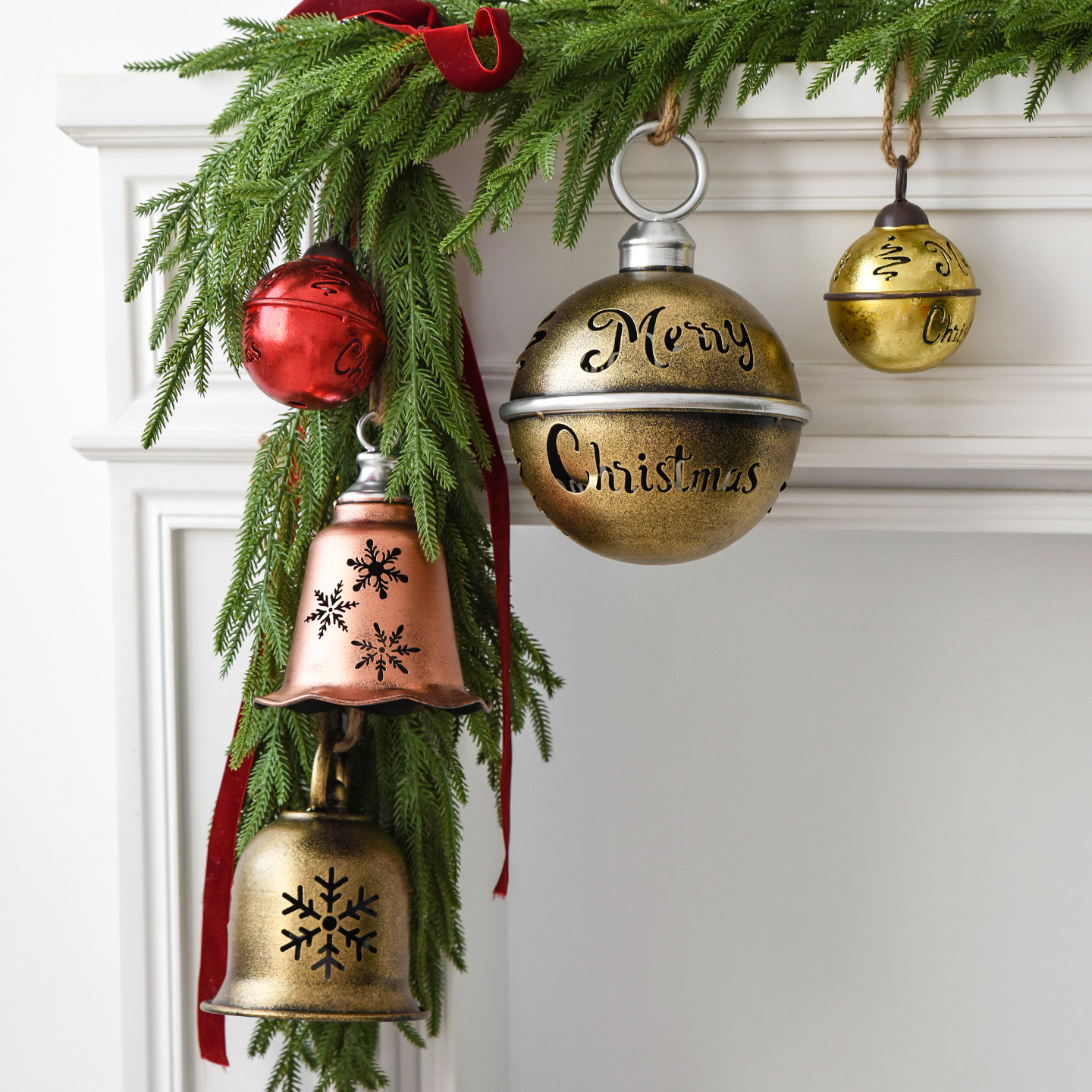 Christmas Tree Bell Ornament Set | Hanging Iron Pendant Decor With Sound For Xmas Tree Home Party Decorations_voghion.com