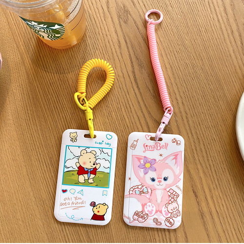 Spring rope card holder ID student meal card water card subway access control stretch lanyard hanging school bag pickup card holding hands cute
