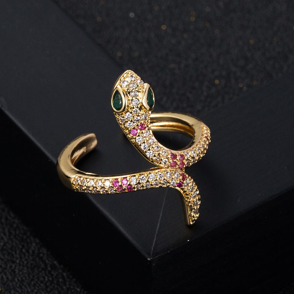 fashion copper goldplated microset zircon hiphop snake open ring femalepicture2
