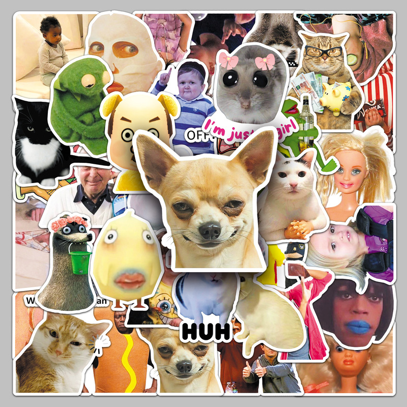 50 European and American Abstract Expression Pack Stickers, Funny Cartoon Helmets, Car Waterproof Decorative Luggage Stickers