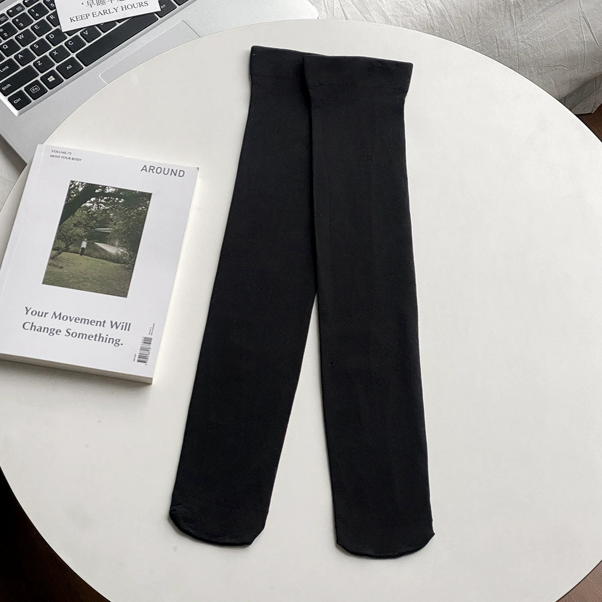 Over-the-knee women's socks, thin skin-friendly solid colors — black, white, gray, versatile