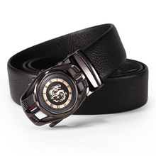 跨境代发曼邦男士皮带经典自动扣表盘扣头层摔纹鳄鱼纹带身裤腰带