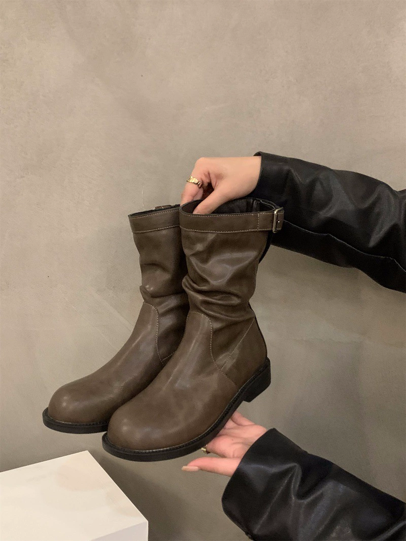 Ботинки (Martens) ретро деми-сезонные, средняя голень, низкий каблук, коричневые/чёрные, 35–40