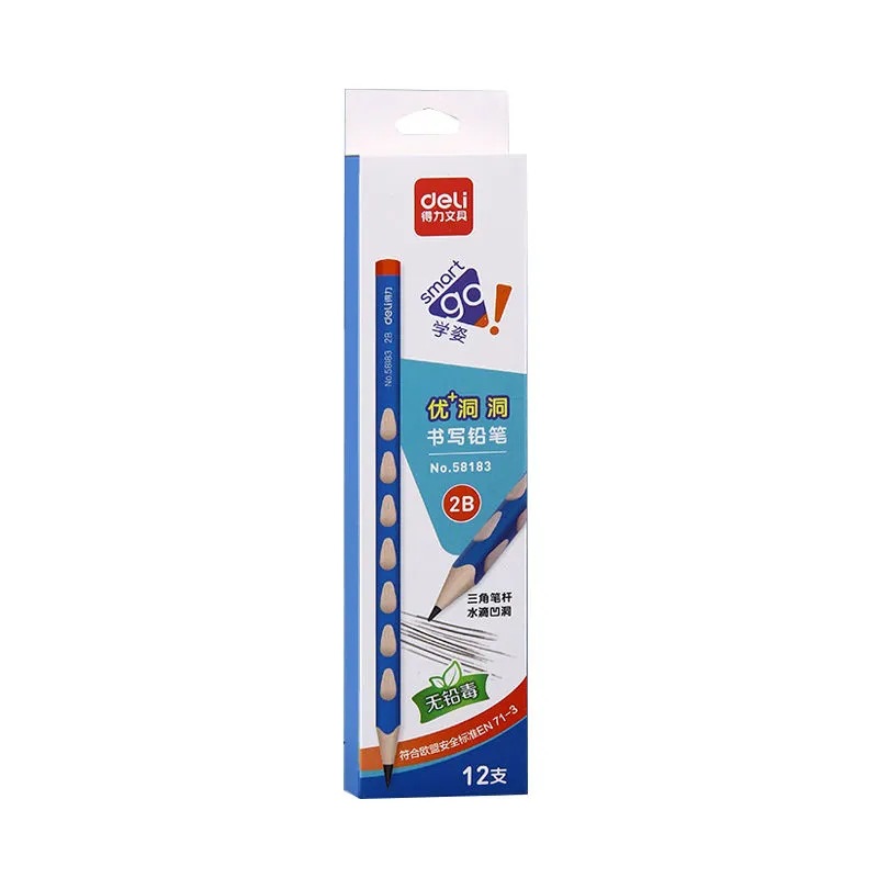 Deli 58183 agujero pluma corrección agarre lápiz suministros para niños 2B triángulo kindergarten pluma de aprendizaje