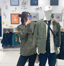 一件2021春款男女装情侣款水洗衬衫工装长袖436315代发时尚百搭