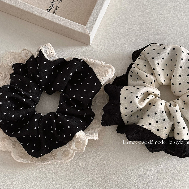 korean drama oni polka dot large intestine hair band female lace edge autumn and winter high sense hair rope hair rope female tie-up hair hair ornaments headdress