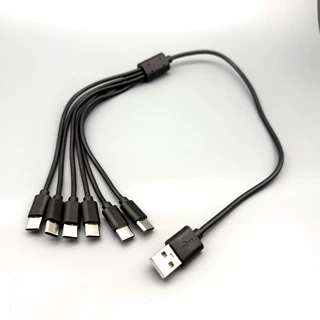 usb-a转6个type-c加长一拖六充电线 PVC六合一多功能多头数据线