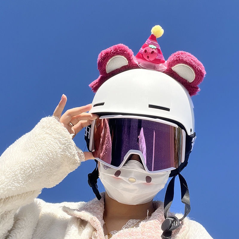 Cute Black and Purple Kuromi Headband Ski Helmet Cartoon Decoration Accessories Single Board Double Board Helmet Ears Universal