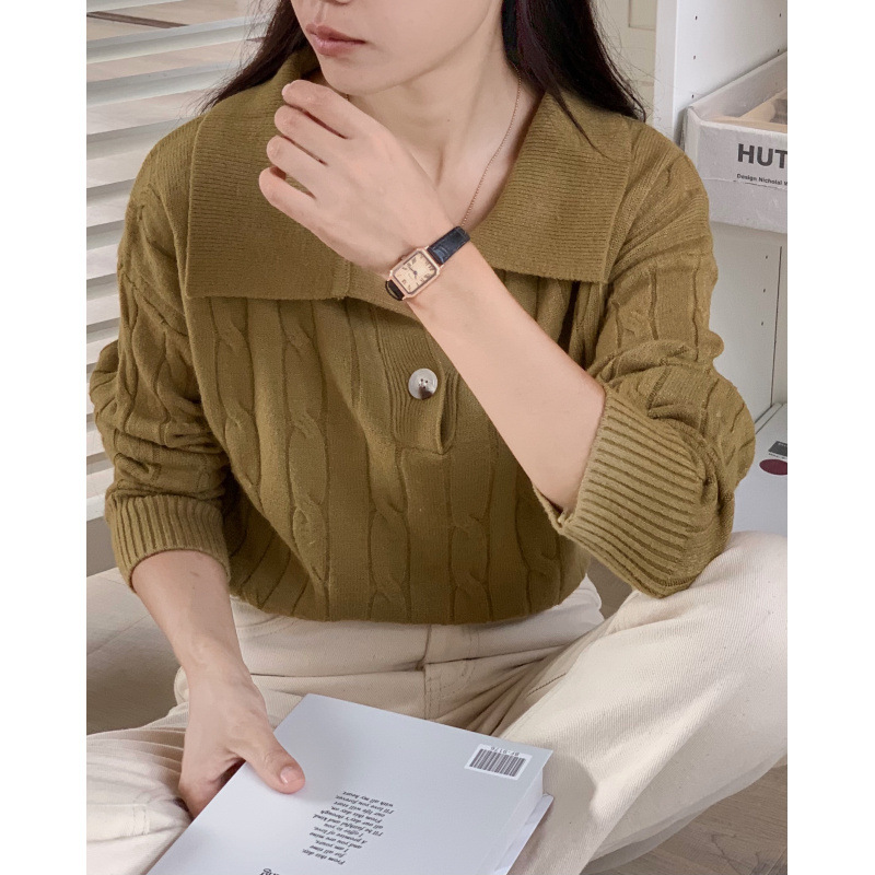 Nuevo suéter de viento perezoso con solapa coreana suelta estilo extranjero torcido chaqueta de moda camiseta de punto de mujer image 8