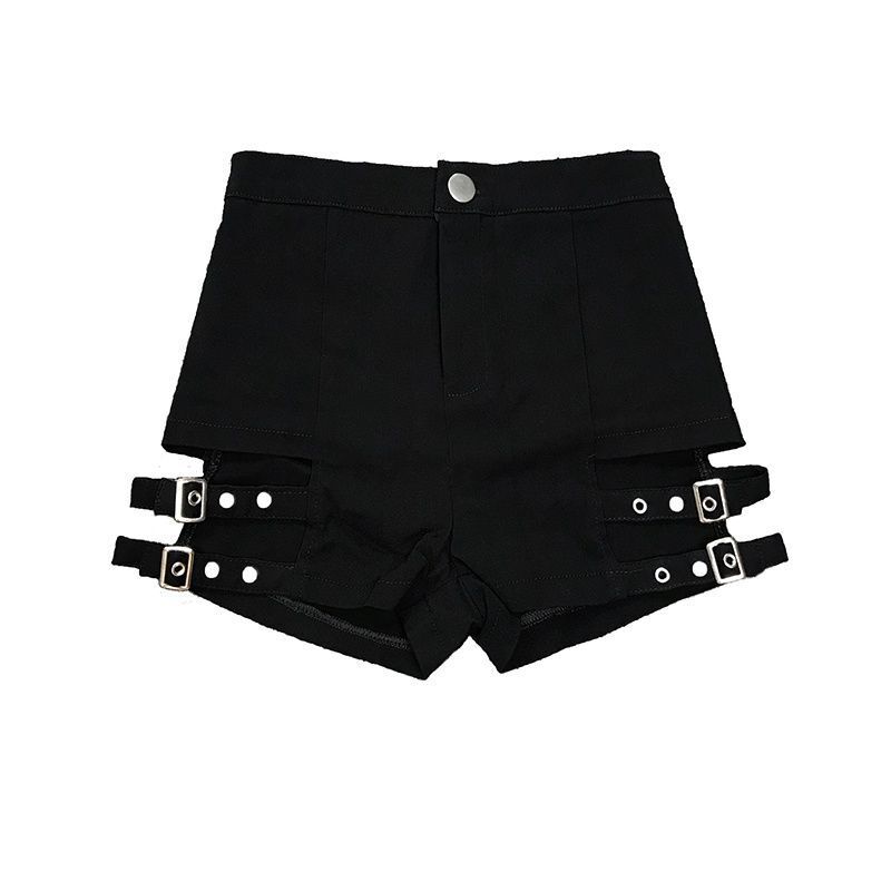 Hot girl Summer punk style shorts female jazz dance black motorcycle high waist pole dance elastic sheath hot pants