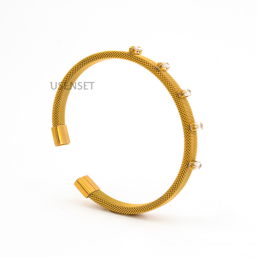 Fashion Geometric Stainless Steel Inlay Zircon Bangle 1 Piece