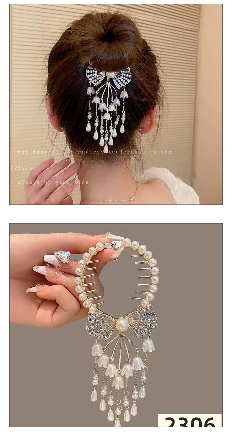 Mujeres Señora Gotitas De Agua Flor Perla De Imitación Aleación Enchapado Embutido Diamante Artificial Pinza Para El Cabello display picture 2