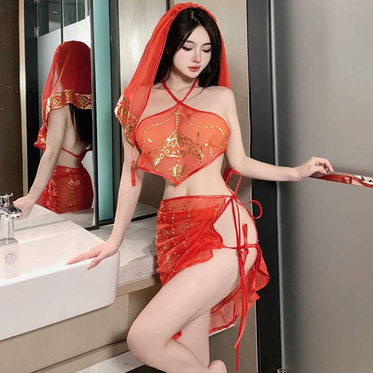 Древний стиль Hanwear невесты свадебное платье сексуальный висит шеи живота карман перспектива искушение пижамы костюм весело Нижнее белье Униформа