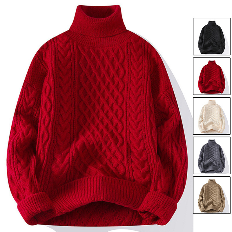 Benmingnian Red Turtleneck Sweater Autumn and Winter Men's Lazy Advanced Twist Sweater Coat Christmas Couple Sweater