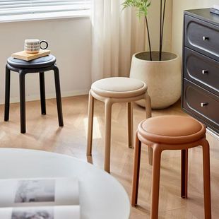 Plastic Stool Light Luxury Living Room Soft Bag Round Stool Household Strong and Durable Simple Stool Storage Dining Table Stool Cosmetic Stool