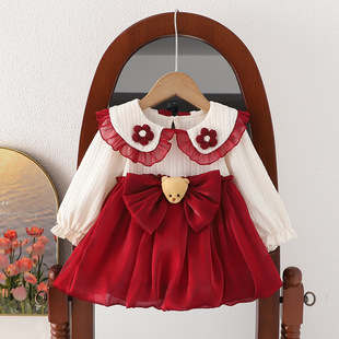 Painting love children's clothing girls dress autumn 2023 new girls spring and autumn princess dress children's clothing children's fake two pieces