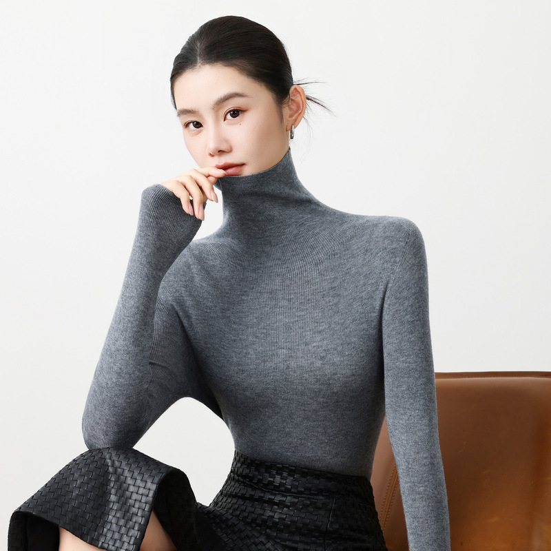 Cross-border high-quality knitwear, fine-spun wool, versatile turtleneck sweater for autumn and winter, slim-fit base layer, thin knit top for women