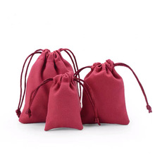 红色双面麂皮绒文玩小布袋耳环饰品手链包装袋首饰绒布袋加印logo