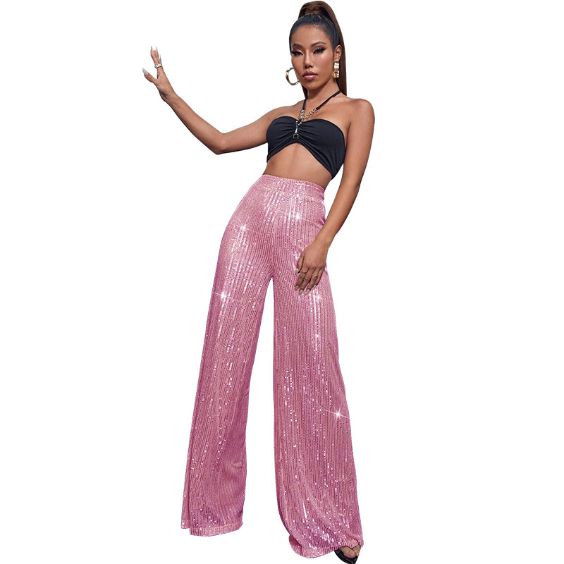 Women's Party Street Fashion Solid Color Full Length Sequins Casual Pants display picture 28