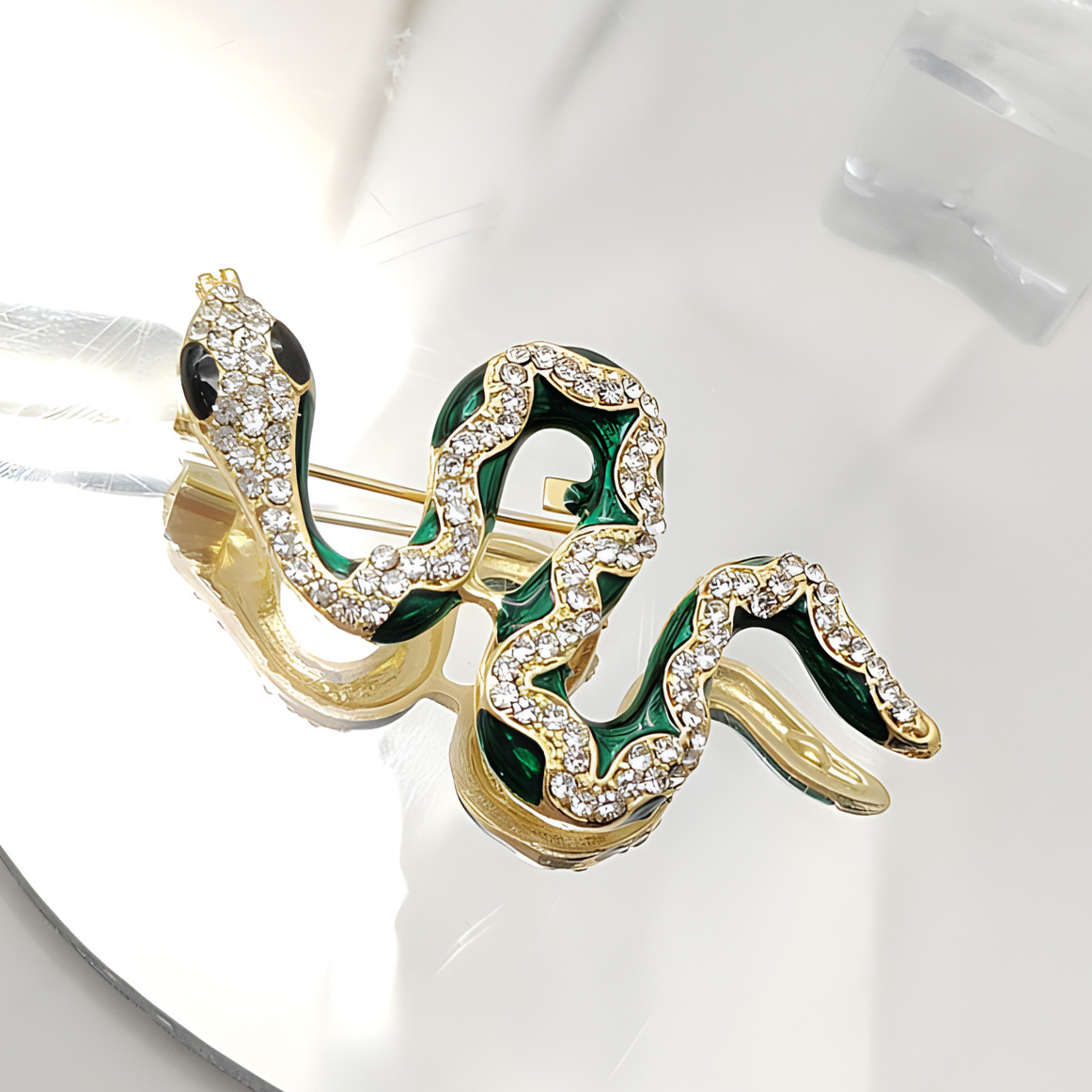 Vintage Schlangen Brosche Mit Strass Edle Anstecknadel Für Damen_voghion.com