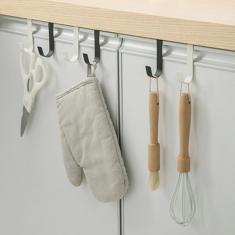 2 Pack Kitchen Cabinet Door Rear Hook Punch-free Bathroom Door Back Multifunctional Storage Hook Wall-mounted Adhesive Hook